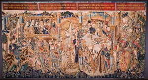 flamsk billedvev. Serie The History of Thebe (De geschiedenis van Thebe-La Historia de Tebas): Tidio and Polyneses (Tideus en Polineikes, Tidio y Polyneces). ca 1490-1500. av Flemish School