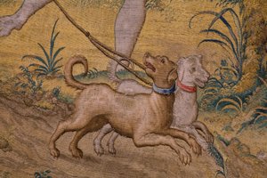 flamsk billedvev. Serie Fable of Ovidius: The rob of Ganymedes. Atelier Willem de Pannemaker, Brussel. Før 1556. Detalj. av Flemish School