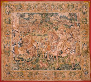 flamsk billedvev. Serien Judiths bok. Nebukadnesars hær (El ejército de Nabucodonosor). Første billedvev i serien. Produksjon Nederland, Brussel?, andre halvdel av 1500-tallet. Stoff Ull. Plassering Church of Saint Nicholas of Bari (mu av Flemish School