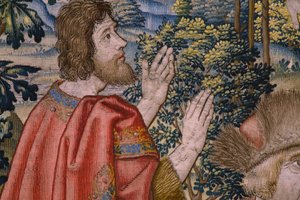 flamsk billedvev. Serien The History of Saint John the Baptist: The Baptism of Christ (Het doopsel van Christus). Brussel atelier. 1515-1520. av Flemish School