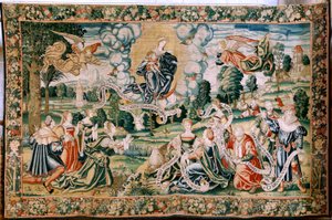 flamsk billedvev. Serien The Hail. Ad te clamamus. Andre billedvev i serien. Produser Brussels verksteder, en mulig produksjon av Marc Crétif. Ca 1528. Størrelse 429 x 646 cm. Stoff Silke og ull. Plassering katedralen i Palencia. Opprinnelse Et legat av av Flemish School