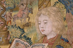 flamsk billedvev. The Virgin with the Child and angels (Jomfruen med barnet og en engel, Mary met Kind in engelen). Ca av Flemish School
