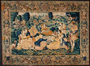 flamsk billedvev. Landmåltidet. Atelier i Oudenaarde. 331x465 cm. Iinv (83073)-8 / 00008. 1600-tallet. av Flemish School