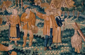 flamsk billedvev. Gåseleken. Atelier i Oudenaarde. 341x395 cm. Inv (83058)-7 / 0008. 1600-tallet. av Flemish School