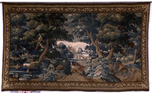 flamsk billedvev. utholde. kjærlighetsscene. Oudenaarde. Slutt på 1600-tallet - begynnelsen av 1700-tallet. Eiendommen til kirken Sint-Walburgakerk Oudenaarde (Dekenij van de Sint-Walburga). Detalj av Flemish School