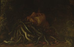 Leder av Medusa (olje på panel) av Flemish School