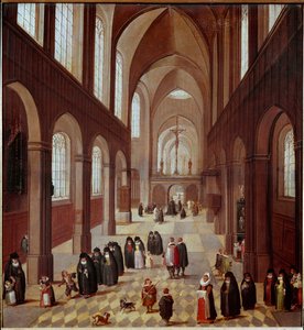Innvendig utsikt over kirken Maleri av den flamske skolen på 1600-tallet Madrid, Musee Lazaro Galdiano av Flemish School