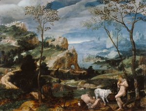 Landskap med Merkur og Argus, ca. 1570 av Flemish School