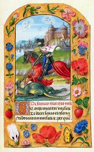 MS 1058-1975 f.173r St. George and the Dragon, fra en timebok, sannsynligvis Brugge, ca. 1500-05 av Flemish School
