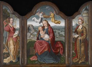 Madonna og barn, St. Barbara og St. Catherine, ca. 1520 (olje på panel) av Flemish School