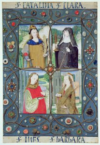Marlay Cutting SP.5: Fire kvinnelige helgener, fra en timebok produsert i Gent eller Brugge, ca. 1510 av Flemish School