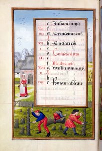 Ms 1058-1975 f2v Cutting Trees and Binding Faggots, from a Book of Hours, ca.1500 av Flemish School