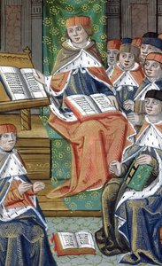 Ms Hunter 9 f.43v Forelesning i sal, fra De Medina Fen I. II, av Avicenna (980-1037) av Flemish School