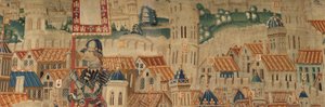 Parish museum for gobeliner (Parish Museum of Pastrana Tapestries). flamsk billedvev. Conquest of Tanger (Taking of Tangier, De inname van Tanger). Seriens erobringer av kong Alfonso I av Portugal. Tournai. Ull og silke av Flemish School