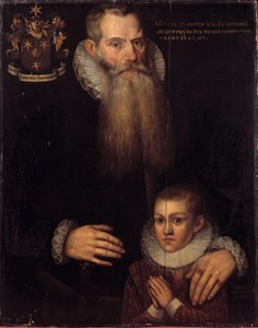 Portrett av Charles de Conde (1535-1602) og hans sønn John i 1592 Maleri av den flamske skolen på 1600-tallet. Dim 0,81 x 0,64 m. Versailles, Musee des chateaux de Versailles et Trianon av Flemish School