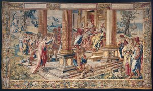 Saint Paul før Porcius Festus, kong Herodes Agrippa og hans søster Berenice, ca. 1520 (ull og silke) av Flemish School