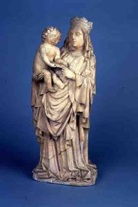 Skulptur av Madonna og barnet fra Liege eller Meusedalen (alabast) av Flemish School