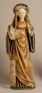 St. Agnes, School of Mechelen, ca. 1500 (polykrom og forgylt eik) av Flemish School