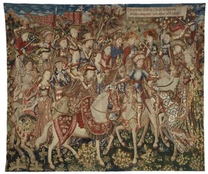 Tapet med Hercules og hans følgesvenner på Olympus-fjellet, muligens laget i Tournai, ca. 1465-70 (ull og silke) av Flemish School