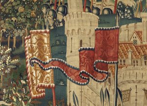 Tapet som viser erobringene av kong Alfonso V av Portugal (Conquistas de Alfonso V de Portugal), Tournai. Detalj. (Ull og silke) av Flemish School