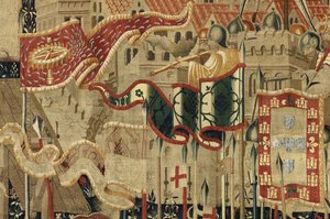 Tapet som viser erobringene av kong Alfonso V av Portugal (Conquistas de Alfonso V de Portugal), Tournai. Detalj. (Ull og silke) av Flemish School