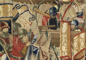Tapet som viser erobringene av kong Alfonso V av Portugal (Conquistas de Alfonso V de Portugal), Tournai. Detalj. (Ull og silke) av Flemish School