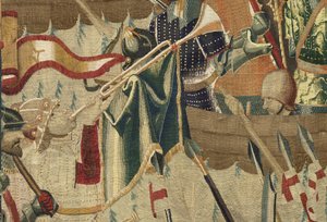 Tapet som viser erobringene av kong Alfonso V av Portugal (Conquistas de Alfonso V de Portugal), Tournai. Detalj. (Ull og silke) av Flemish School