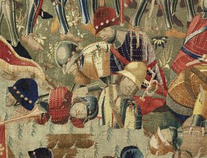 Tapet som viser erobringene av kong Alfonso V av Portugal (Conquistas de Alfonso V de Portugal), Tournai. Detalj. (Ull og silke) av Flemish School