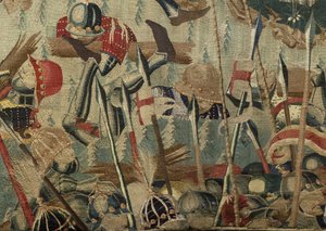Tapet som viser erobringene av kong Alfonso V av Portugal (Conquistas de Alfonso V de Portugal), Tournai. Detalj. (Ull og silke) av Flemish School