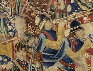 Tapet som viser erobringene av kong Alfonso V av Portugal (Conquistas de Alfonso V de Portugal), Tournai. Detalj. (Ull og silke) av Flemish School