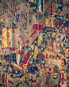 Tapet som viser erobringene av kong Alfonso V av Portugal (Conquistas de Alfonso V de Portugal), Tournai. Detalj. (Ull og silke) av Flemish School