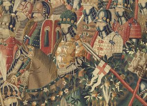 Tapet som viser erobringene av kong Alfonso V av Portugal (Conquistas de Alfonso V de Portugal), Tournai. Detalj. (Ull og silke) av Flemish School