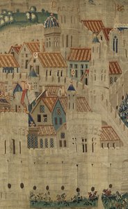 Tapet som viser erobringene av kong Alfonso V av Portugal (Conquistas de Alfonso V de Portugal), Tournai. Detalj. (Ull og silke) av Flemish School