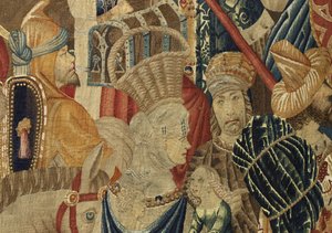 Tapet som viser erobringene av kong Alfonso V av Portugal (Conquistas de Alfonso V de Portugal), Tournai. Detalj. (Ull og silke) av Flemish School