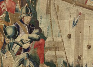 Tapet som viser erobringene av kong Alfonso V av Portugal (Conquistas de Alfonso V de Portugal), Tournai. Detalj. (Ull og silke) av Flemish School
