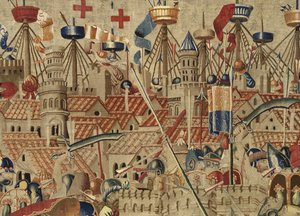 Tapet som viser erobringene av kong Alfonso V av Portugal (Conquistas de Alfonso V de Portugal), Tournai. Detalj. (Ull og silke) av Flemish School