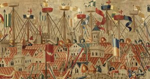 Tapet som viser erobringene av kong Alfonso V av Portugal av Flemish School