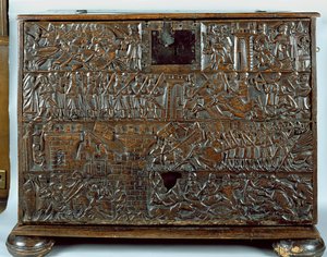 The Courtrai Chest som viser scener fra slaget ved Golden Spurs utkjempet i Courtrai i 1302 (tre)