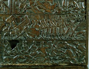 Courtrai-kisten som skildrer den flamske kamplinjen under slaget ved Golden Spurs, utkjempet ved Courtrai i 1302 (tre) (detalj)