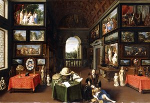Interiøret i et billedgalleri med personifikasjoner av maleri og tegning, ca. 1630 av Flemish School