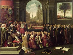 The Tyranny of the Duke of Alba (olje på lerret) av Flemish School