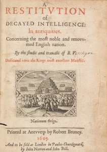 Tittelside til Restitution of Decayed Intelligence av Richard Verstegam, Antwerpen, 1605 av Flemish School