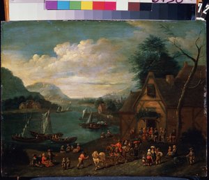 En taverna ved kysten. Maleri av en flamsk mester, olje på tre, 30 x 35 cm. Flamsk skole på 1500-1700-tallet. State Museum Arkhangelskoye Estate, Moskva. av Flemish School
