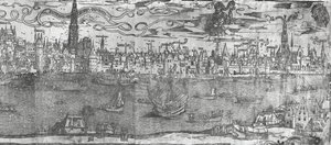 Utsikt over Antwerpen havn, detalj av den høyre delen, 1515-50 av Flemish School