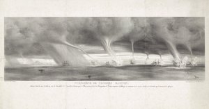 Waterhozen op zee på Sicilia, 1827 Fenomenet med vannsprut, observert i havet på Sicilia, i sikte av Stromboli, 27. juni 1827 (tittel på objekt) av Félix Achille Beaupoil Saint Aulaire