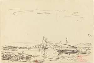 En vik med en seilbåt av Félix Ziem