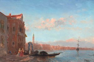 Figurer som forlater et palass, Canal della Grazia av Félix Ziem