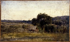 Stråtak, mellom 1850 og 1860 (olje på papir på lerret) av Félix Ziem