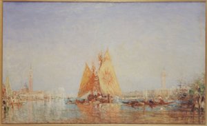 Venezia, Trabaccolo med gult seil, mellom 1870 og 1890 (olje på lerret) av Félix Ziem