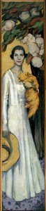 Portrett av Emily MacFadden med katten sin (olje på lerret) av Florence Lundborg